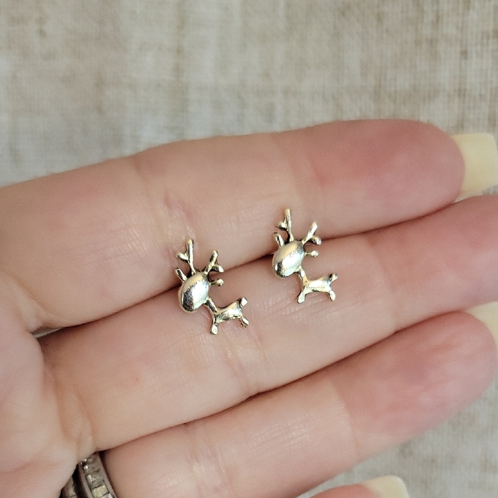 SILVER REINDEER STUD EARRINGS